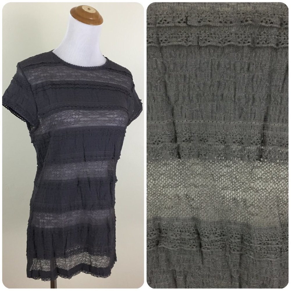 NWT GUESS by Marciano Gray Layered Stretch Lace Short Sleeve Shirt